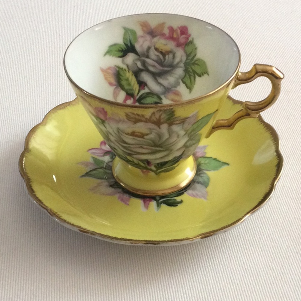 SAJI Floral Yellow Teacup and Saucer Set - Fine China